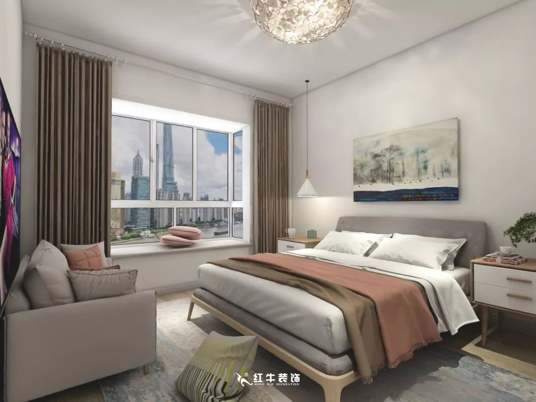 南京商苑新村120㎡現(xiàn)代簡約--深淺有致的色彩搭配05主臥設計+logo