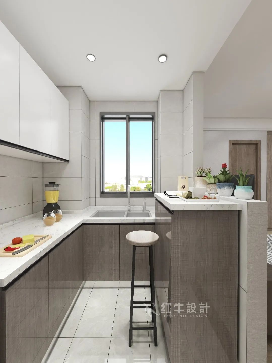 劉萍萍_花崗鴻福城132㎡現(xiàn)代簡約風格_兩套小戶型打通變大宅，中西雙廚房+衣帽間打造品質(zhì)生活！08開放式廚房
