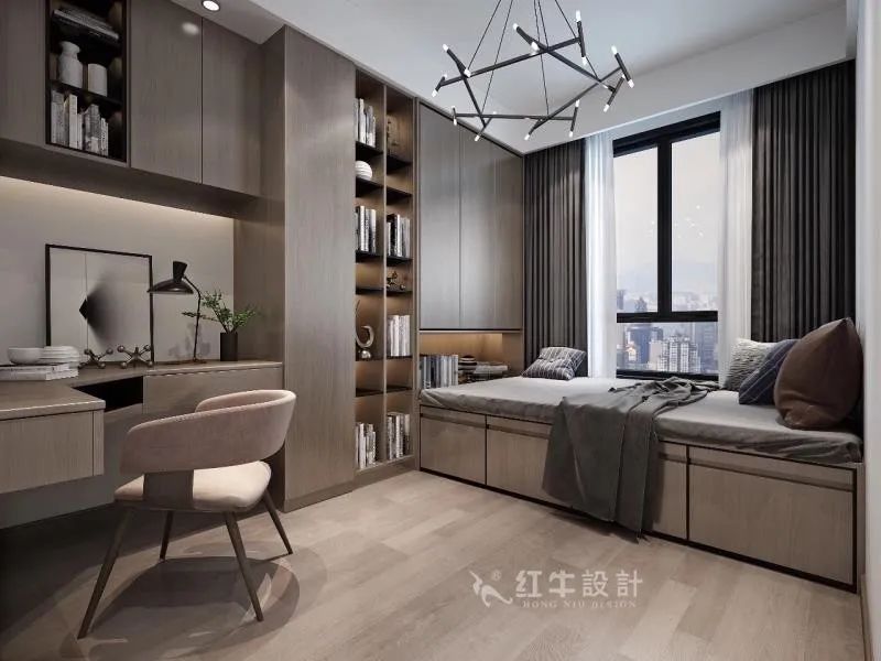 吳波_紅牛設計--中垠紫金官邸100㎡（B戶型）現代簡約07效果圖欣賞_書房