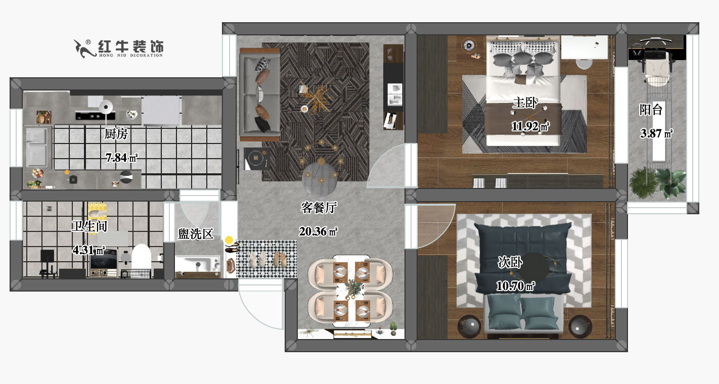 劉小勇_東方城啟明園7-103-75㎡-現(xiàn)代簡約風格_彩平圖