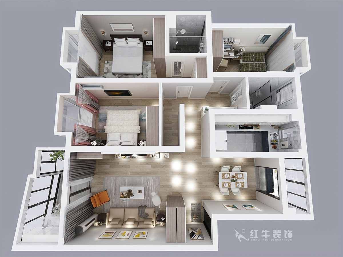 房亮_楓丹白露21-102-125㎡-現(xiàn)代簡約風(fēng)格_3室2廳2衛(wèi)（老房裝修）_定制家￥214554_全包22萬00_04鳥瞰圖