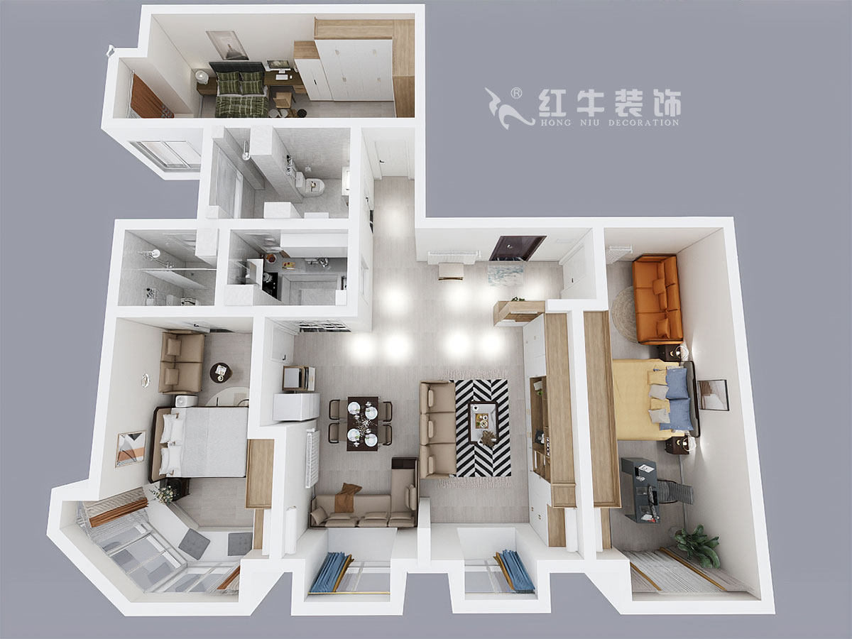 熊皓宇_金輪大廈2301室-170㎡-現代輕奢風格_3室2廳2衛(wèi)（老房翻新）_定制家￥176858_全包30萬00_04鳥瞰圖