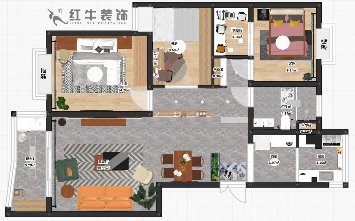 熊浩宇_惠紡園1-1-302-115㎡-現(xiàn)代簡約風格_3室2廳1衛(wèi)（老房翻新）_定制家￥128340_全包12萬00_03彩平圖