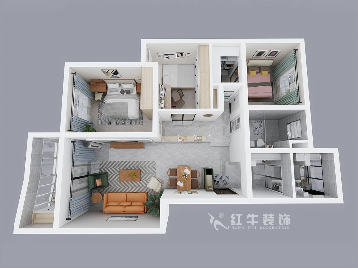熊浩宇_惠紡園1-1-302-115㎡-現(xiàn)代簡約風格_3室2廳1衛(wèi)（老房翻新）_定制家￥128340_全包12萬00_04鳥瞰圖