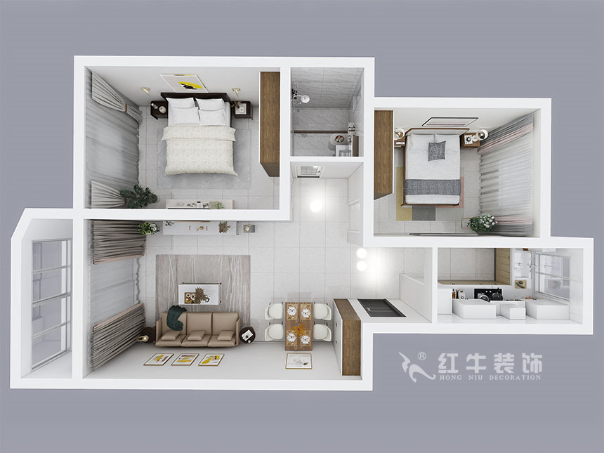 房亮_紅山機(jī)電花園4-104-85㎡-現(xiàn)代簡(jiǎn)約風(fēng)格_2室2廳1衛(wèi)（老房裝修）_成品家￥111499_全包11萬(wàn)00_04鳥瞰圖