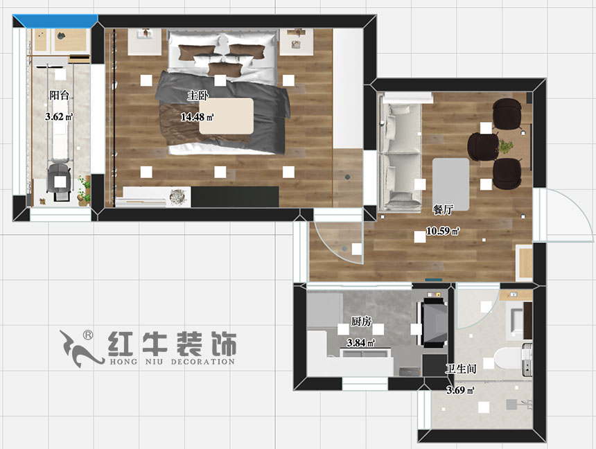 張智猿_銀龍四期11棟2-706-42㎡-現(xiàn)代簡約風格_1室1廳1衛(wèi)（老房裝修）_定制家￥79453_全包8萬00_03彩平圖