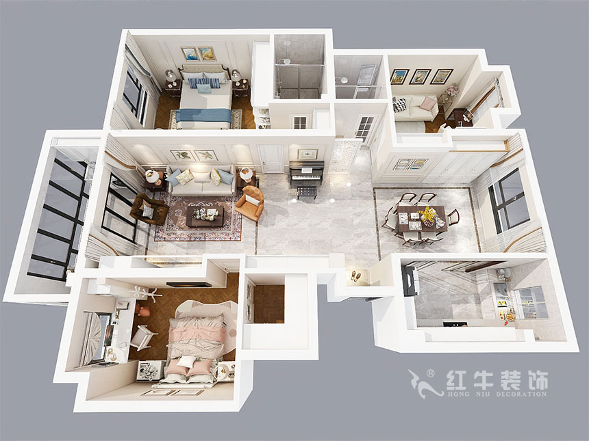 魏明花_華府國(guó)際8-1-801-142㎡-美式風(fēng)格_3室2廳1衛(wèi)（毛坯房裝修）_定制家￥206480_全包20萬(wàn)00_04鳥瞰圖