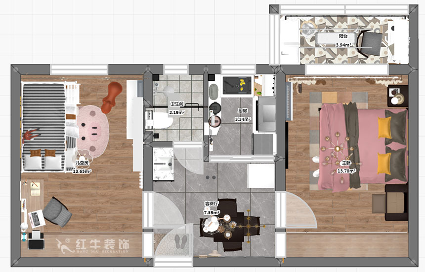 高靈慧｜華新巷16-405-55㎡-北歐風(fēng)格｜2室1廳2衛(wèi)｜老房裝修｜定制家￥100000｜全包10萬｜00_03彩平圖
