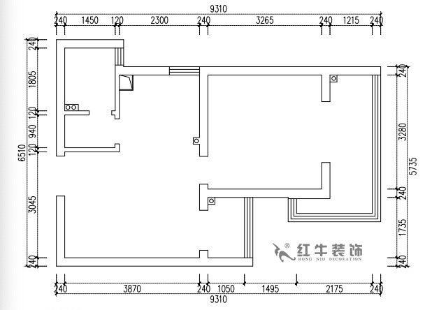 張桐瑋｜亞東城2-904-46㎡-現(xiàn)代簡約風格｜2室1廳1衛(wèi)｜老房裝修｜定制家￥80500｜全包10萬｜00_01原始結(jié)構(gòu)圖