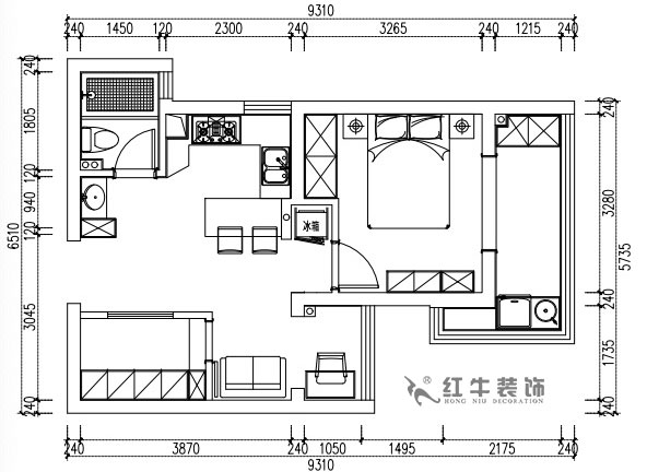 張桐瑋｜亞東城2-904-46㎡-現(xiàn)代簡約風格｜2室1廳1衛(wèi)｜老房裝修｜定制家￥80500｜全包10萬｜00_02平面方案圖