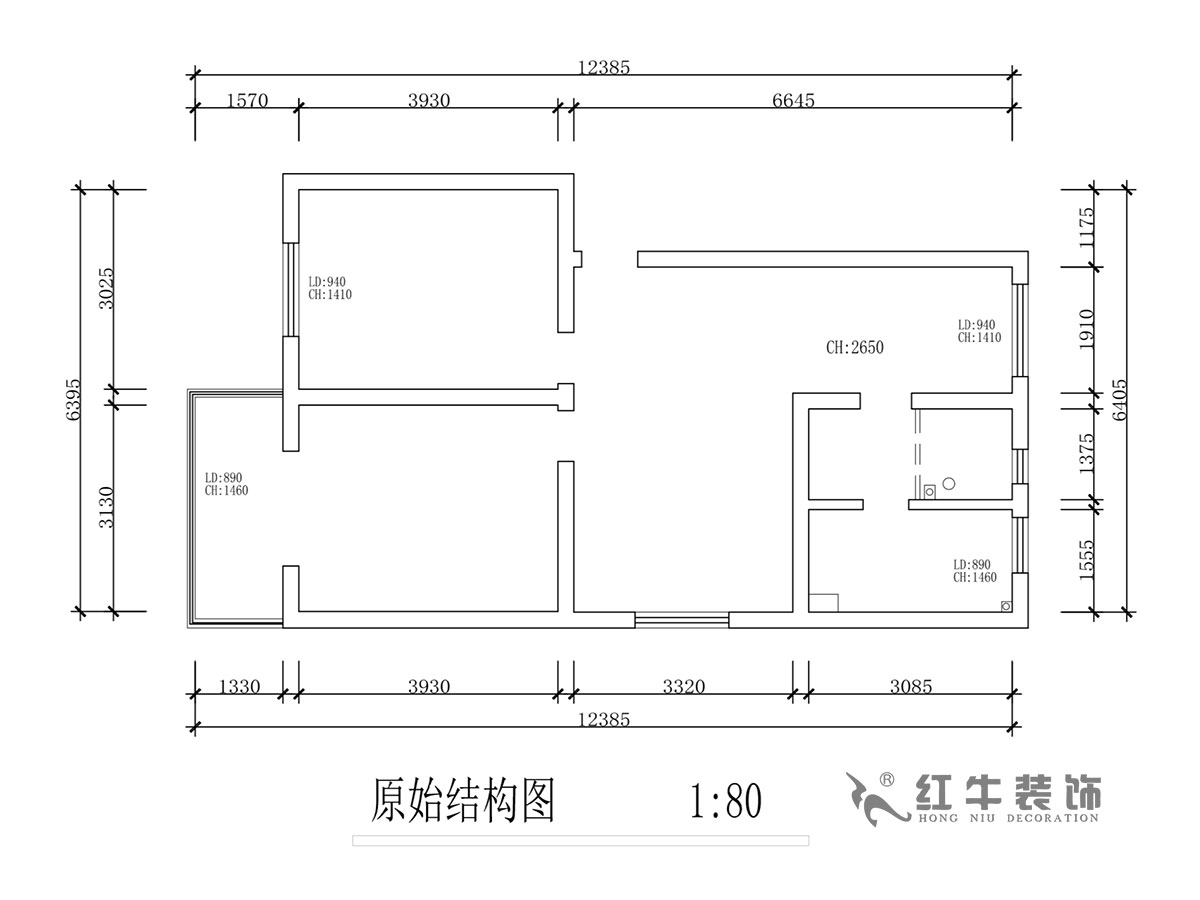 蔣?。T坎110號3-501-75㎡-現(xiàn)代簡約風(fēng)格｜2室2廳1衛(wèi)｜舊房裝修｜成品家￥120000｜全包12萬｜00_01原始結(jié)構(gòu)圖
