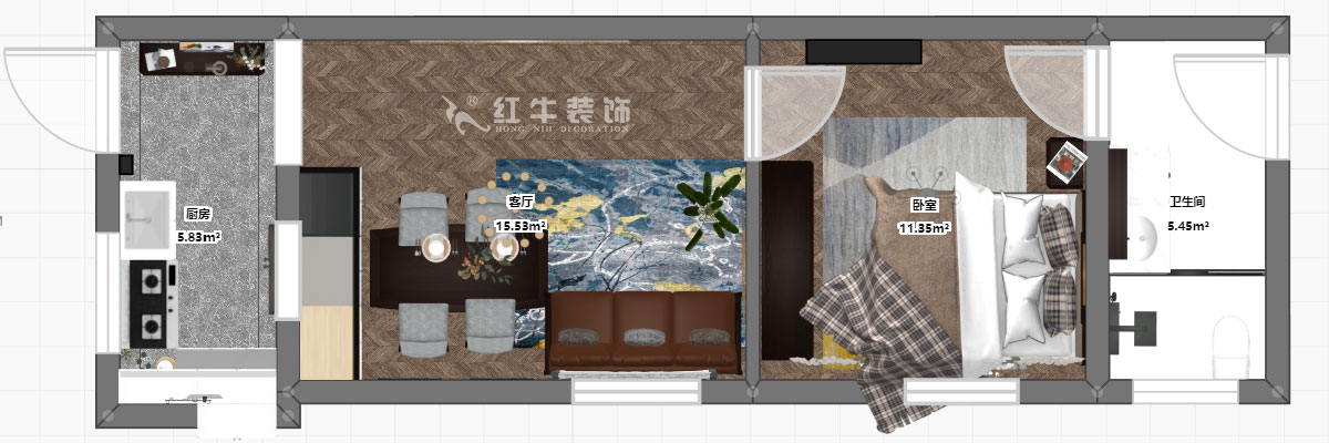 朱明琪｜文昌宮6-101-45㎡-現(xiàn)代簡(jiǎn)約風(fēng)格｜1室1廳1衛(wèi)｜老房裝修｜定制家￥84206｜全包9萬｜00_03彩平圖