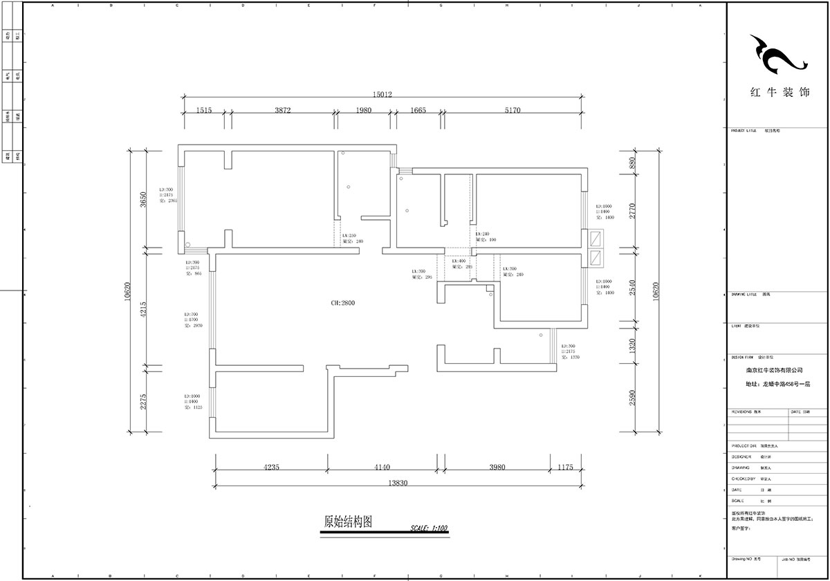 【實(shí)景案例】蔣?。辖饢|郡2-302-135㎡-現(xiàn)代風(fēng)格｜4室2廳2衛(wèi)｜定制家￥190562｜全包23萬｜00_01原始結(jié)構(gòu)圖
