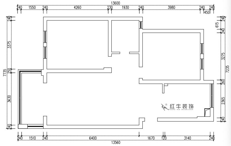 張桐瑋｜仙龍灣山莊22-404-89㎡-日式原木簡(jiǎn)約風(fēng)格｜2室1廳1衛(wèi)｜舊房改造｜半包￥67100｜半包7萬｜00_01原始結(jié)構(gòu)圖