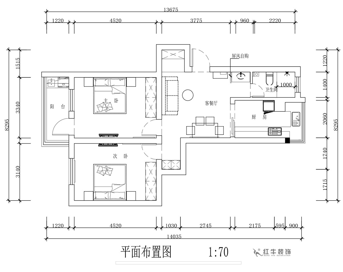 蔣?。蔡┐?1-401-80㎡-現(xiàn)代簡約風(fēng)格｜2室1廳1衛(wèi)｜舊房裝修｜定制家￥126767｜全包12萬｜00_02平面布置圖
