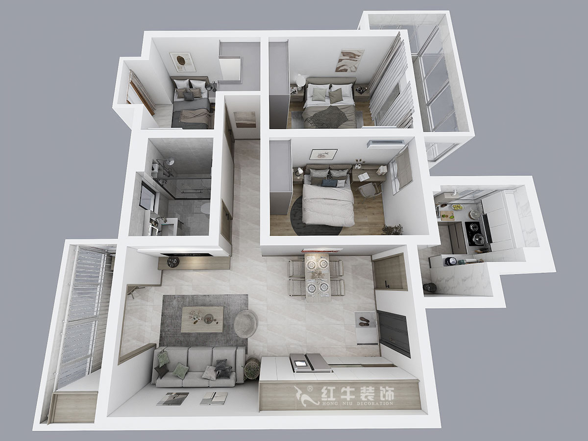 陶陽｜雙和園2-1401-115㎡-現(xiàn)在簡約風(fēng)格｜3室2廳1衛(wèi)｜毛坯房裝修｜定制家｜全包14萬｜00_04鳥瞰圖