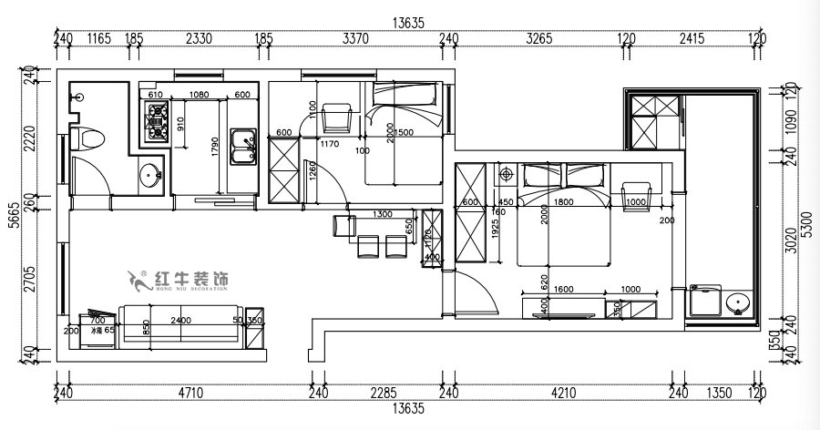 張桐瑋｜復成里15-301-66㎡-現(xiàn)代簡約風格｜2室1廳1衛(wèi)｜舊房改造｜定制家￥86000｜全包10萬｜00_03家具尺寸圖
