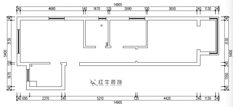 張桐瑋｜紫楊佳園29-2101-59㎡-現(xiàn)代簡約風格｜2室1廳1衛(wèi)｜新房裝修｜定制家￥89500｜全包10萬｜00_01原始結(jié)構(gòu)圖