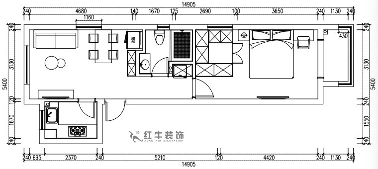 張桐瑋｜紫楊佳園29-2101-59㎡-現(xiàn)代簡約風格｜2室1廳1衛(wèi)｜新房裝修｜定制家￥89500｜全包10萬｜00_02平面方案圖