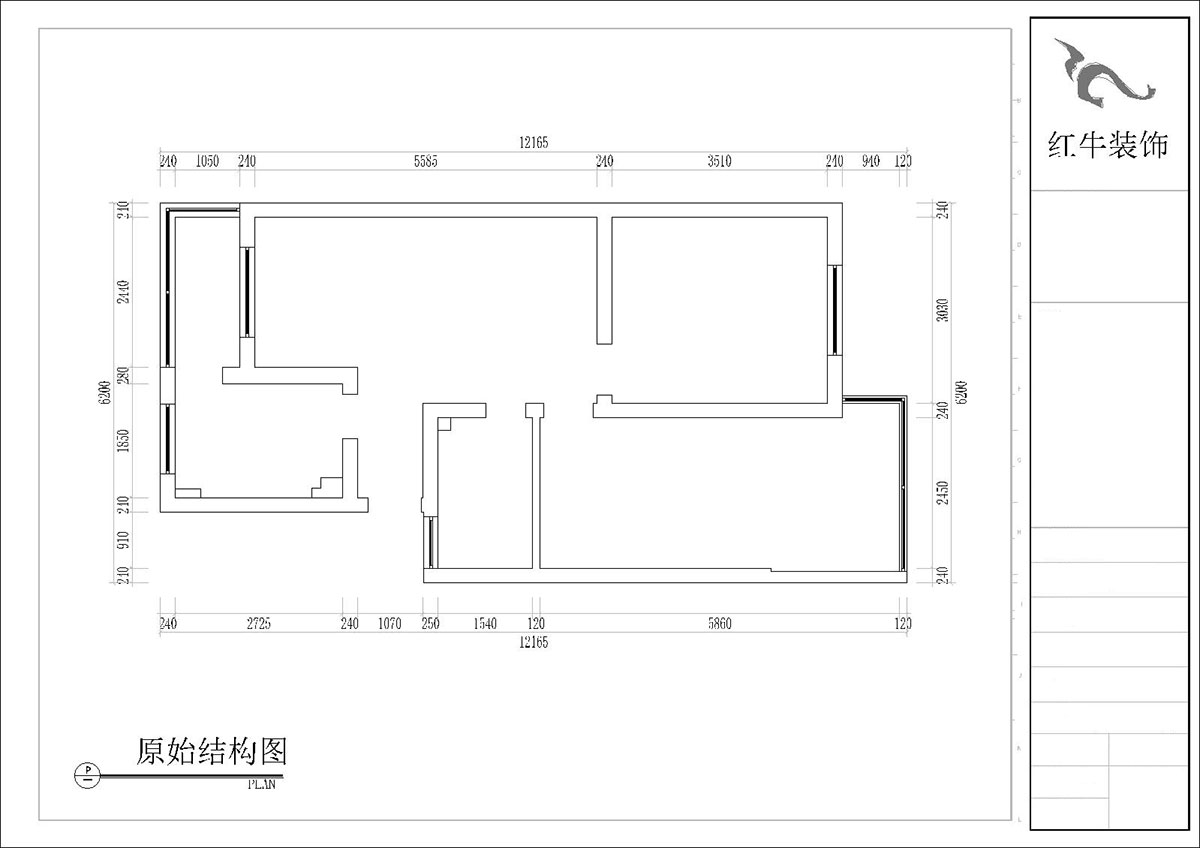 張桐瑋｜四方新村七村2-405-85㎡-現(xiàn)代簡約風格｜3室1廳1衛(wèi)｜毛坯裝修｜定制家｜全包10萬｜00_01原始結(jié)構(gòu)圖