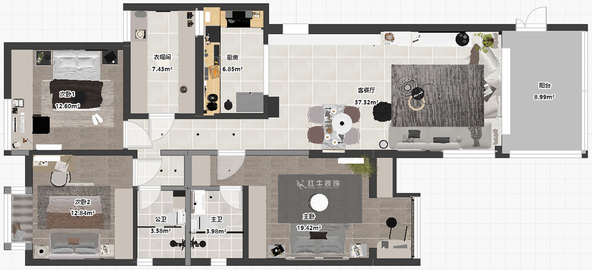 蔣?。袞|花園39-210-140㎡-現(xiàn)代簡約風(fēng)格｜4室2廳2衛(wèi)｜新房裝修｜定制家｜全包17萬｜00_03平面彩圖
