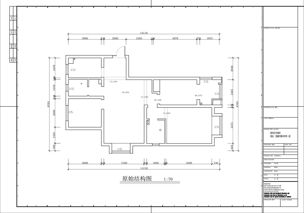 蔣琛｜金域國際10-2004-105㎡-現(xiàn)代簡約風格｜3室1廳1衛(wèi)｜毛坯裝修｜定制家｜全包12萬｜00_01原始結(jié)構(gòu)圖