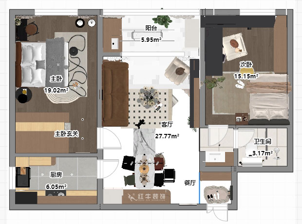 朱明琪｜朗詩國(guó)際街區(qū)中園6-1-602-100㎡-現(xiàn)代原木風(fēng)格｜2室1廳1衛(wèi)｜老房裝修｜定制家｜全包11萬｜00_03平面彩圖