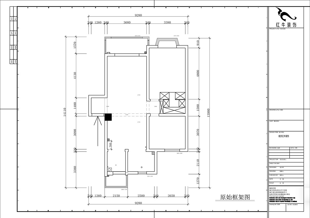 蔣琛｜香榭里8-2-902-100㎡-現(xiàn)代簡(jiǎn)約風(fēng)格｜2室2廳1衛(wèi)｜老房裝修｜定制家｜全包14萬｜00_01原始框架圖