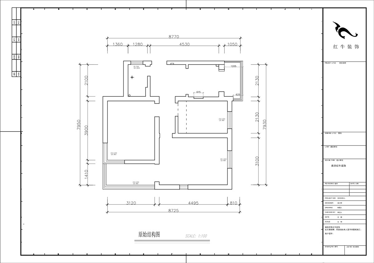 蔣?。少t街92號院9-301-68㎡-現(xiàn)代簡約風格｜3室1廳1衛(wèi)｜老房裝修｜定制家｜全包10萬｜00_01原始結(jié)構(gòu)圖