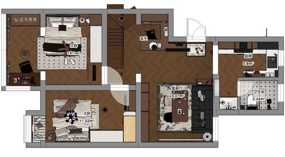 蔣?。鼕W體新城翠杉園15-507-(72+40)㎡-中古風(fēng)｜復(fù)式｜2室1廳1衛(wèi)+閣樓｜老房裝修｜定制家｜全包12萬｜00_03平面彩圖